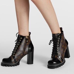 Louis Vuitton Monogram Lace-Up Ankle Boots in Brown and Black